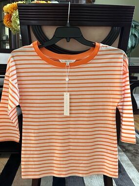 Trina Turk Orange and White Striped Short Sleeve Tee. New!!!